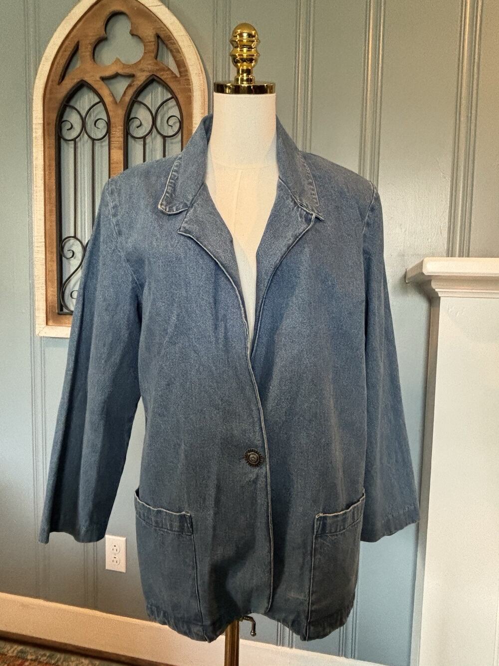 Women’s Western Denim Blue 100% Cotton Button Front Jacket Pockets Classic Fit S